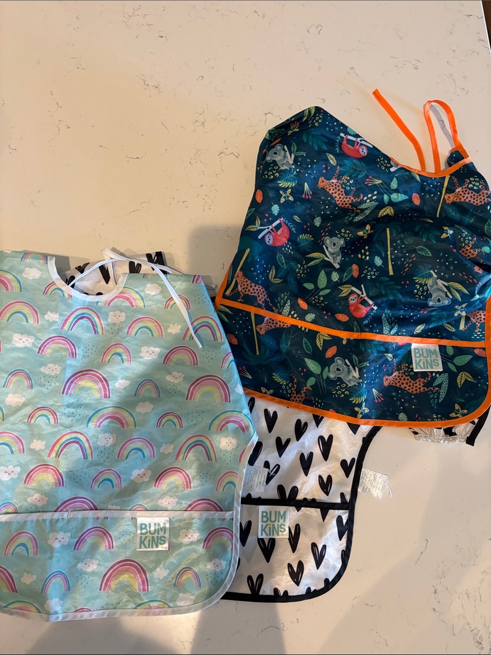 Bumkins Kids Waterproof Bibs - Rainbow, Hearts & Jungle Prints